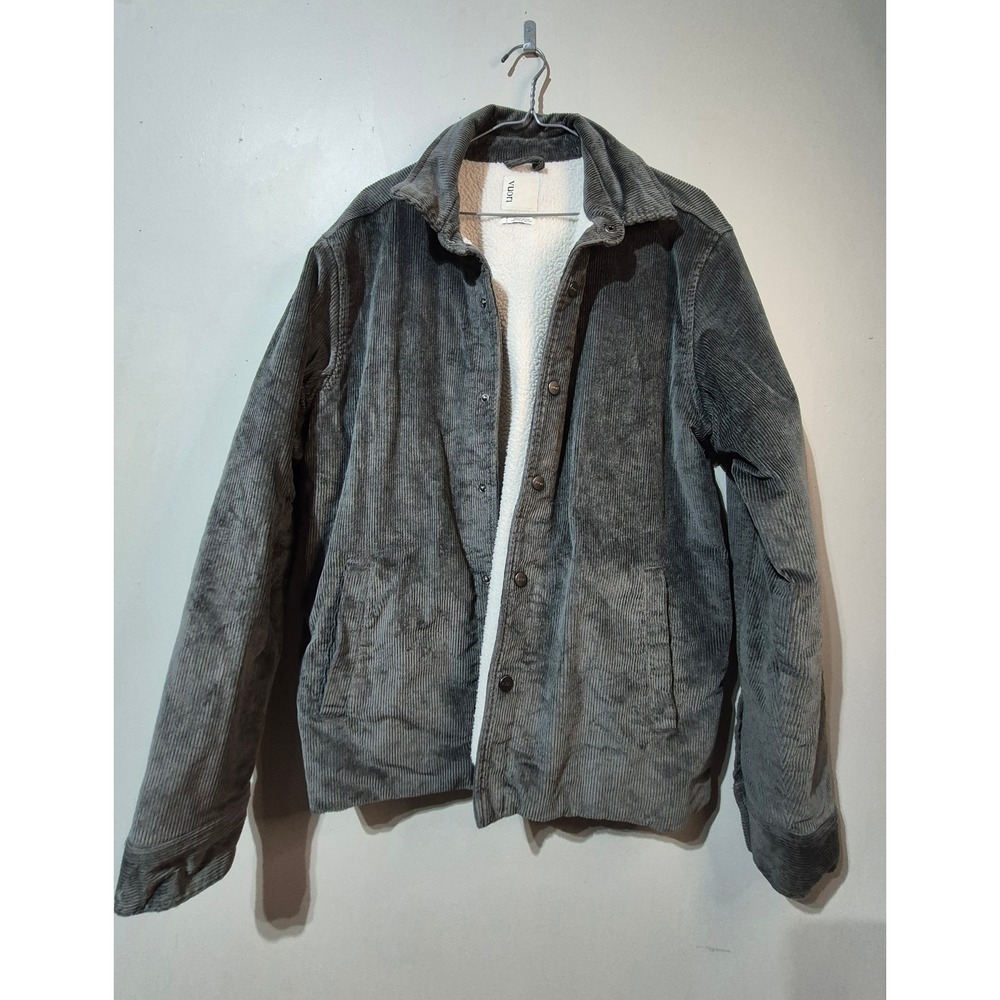 Vuori Mens Corduroy Sherpa Lined Jacket Grey Size Medium Snap Front V536